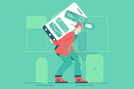 Guy carrying phone with messagesのイラスト素材