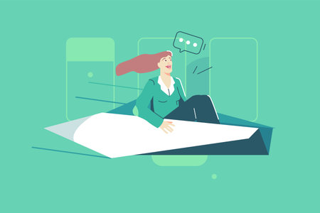 Woman flying on paper origamiのイラスト素材