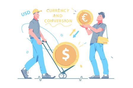 Man busy with currency conversion processのイラスト素材