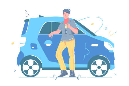 Man holding keys from new carのイラスト素材