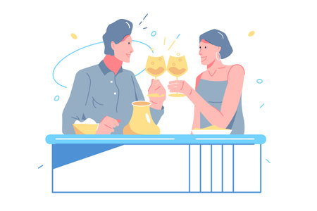 Lover celebrate date in restaurantのイラスト素材
