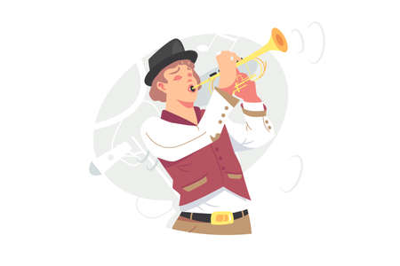 Musician plays jazz music on trumpetのイラスト素材