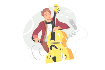 Contrabassist player playing jazz musicのイラスト素材