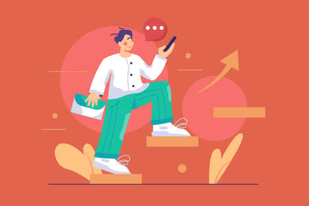 Man ascending steps to successful careerのイラスト素材