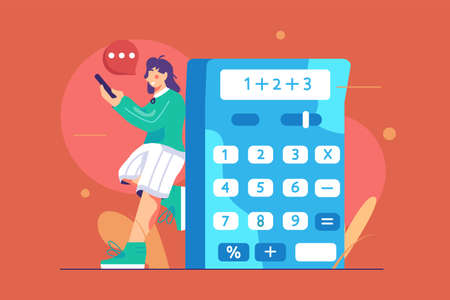 Woman counting on calculator appのイラスト素材