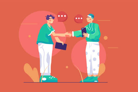 Adult people shaking hands on streetのイラスト素材