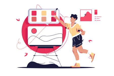 Guy choosing colour on paletteのイラスト素材