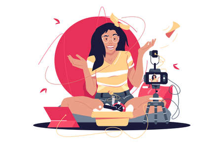 Vlogger recording video review of new thingsのイラスト素材