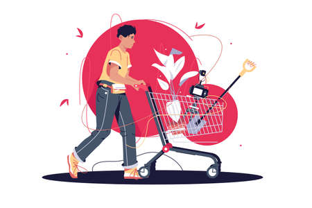 Guy with trolley from storeのイラスト素材
