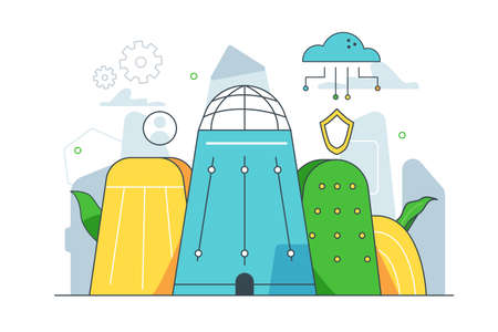 Municipality authority with administrative buildings line style. Vector protected establishment and administrative buildings. Modern municipality authority conceptのイラスト素材