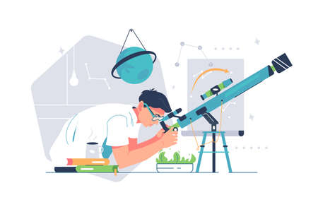 Man study galaxy through telescope