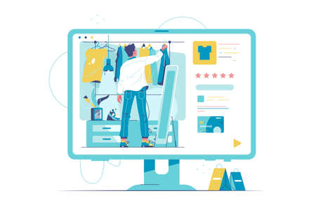 Man shopping online via laptopのイラスト素材