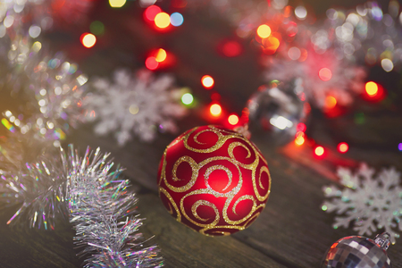 Christmas toys on wooden backgroundの写真素材