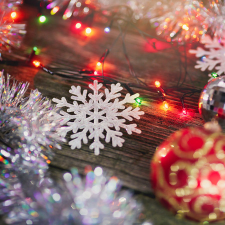 Christmas toys on wooden backgroundの写真素材