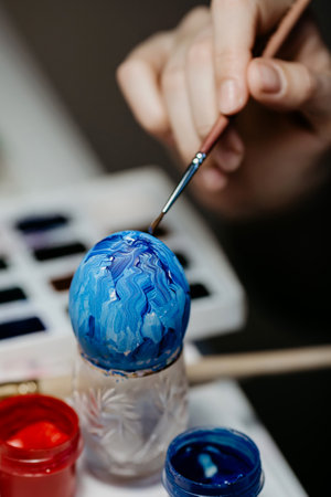 Eggs for Easter celebration. Preparing and painting for family celebrate and home decoration.の写真素材