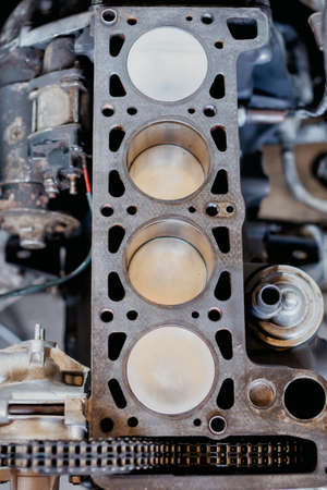 4 cylinder engine block repair close up background.の写真素材