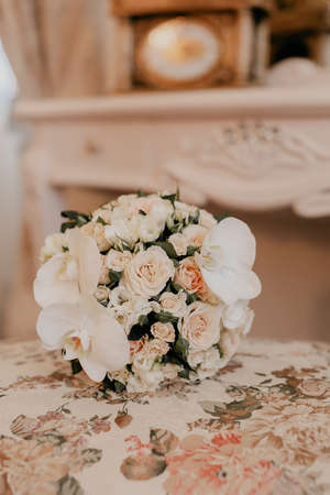 Beautiful wedding bouquet, wedding floristry. Stylish wedding bouquet bride.の写真素材
