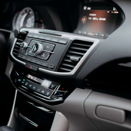 Rivne, Ukraine - 03, 28, 2021: Honda Accord 9 steering wheel with logo and speedometer.のeditorial素材