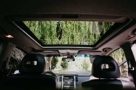 SUV car air conditioning concept. Air from the vent panel grille of a modern car.の写真素材