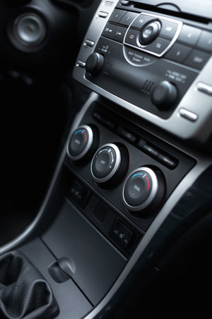 Car climate control panel for driver and passenger with shallow depth of field.の写真素材