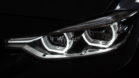 Headlight of a modern car close-up.の写真素材