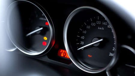 Dashboard with speedometer, tachometer, odometer.の写真素材