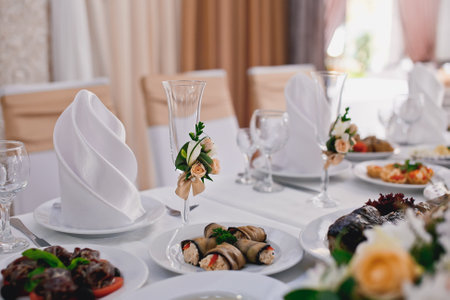 Wedding table setting with cutlery and cutleryの写真素材
