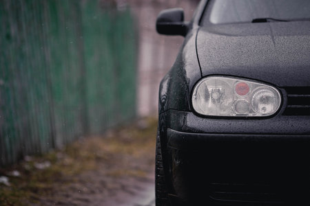 Detail on one of the LED headlights of a car.の写真素材