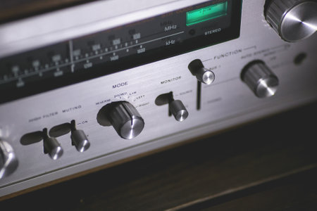 Stereo Vintage Receiver. Dial Pointer close up.
