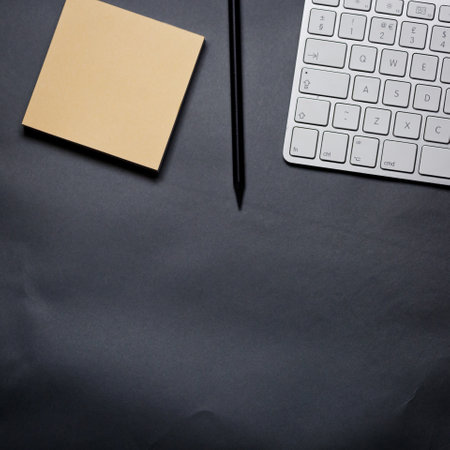 office desk table with supplies. Top view with copy space. flat layの写真素材