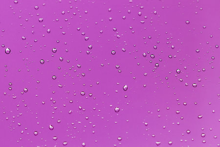 Water droplets on a purple background. Drops of water on the glassの写真素材