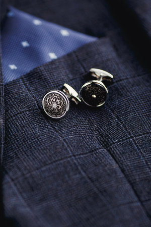 luxury fashion men's cufflinks. accessories for tuxedo close up.の写真素材