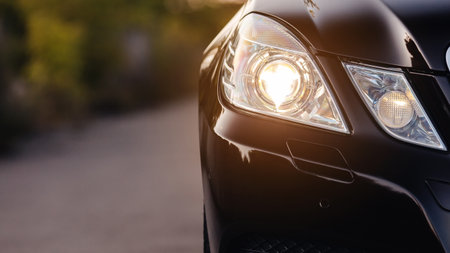 Modern luxury car headlights closeup.の写真素材