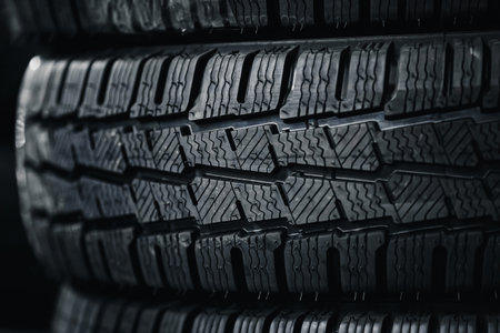 Car tires close-up. Winter tires background. Tire patternの写真素材