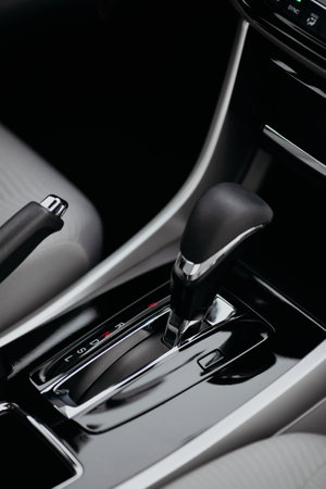 Modern car interior details. Automatic gear shift. Modern car interior detailsの写真素材