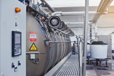 Modern brewery production line. Brewery equipment. Industrial background. Beer factory.