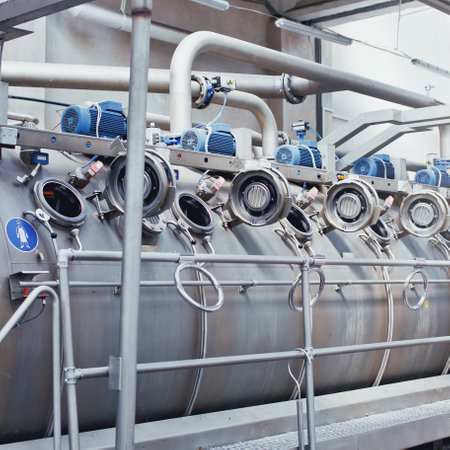 Stainless steel tanks in a brewery. Industrial equipment. Backgroundの写真素材