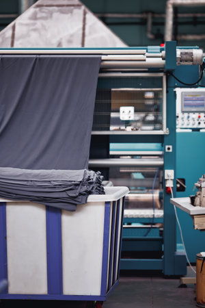 Production line of the fabric factory. Textile industry. industrial backgroundの写真素材