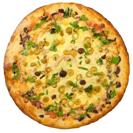 Top view of isolated pizzaの写真素材