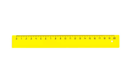 Horizontal yellow twenty centimetres ruller isolated on whiteの写真素材