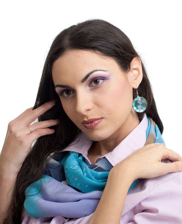 Young pretty brunette women studio portrait isolatedの写真素材