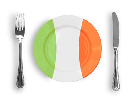 Plate colored in Italian national colors for pizza or pastaの写真素材