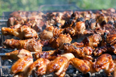 barbecue or fried chicken and pork meatの写真素材