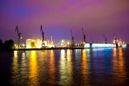 Sea or river port in night timeの写真素材