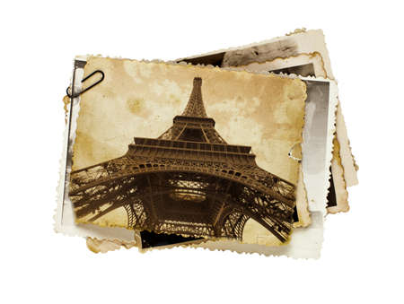 vintage sepia toned postcard of Eiffel tower in Parisの写真素材