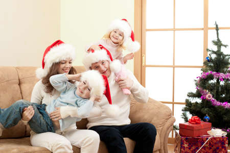 happy family in Christmas Santaの写真素材