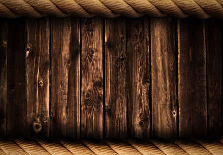 Grunge wood background or backdrop with rope frameの写真素材