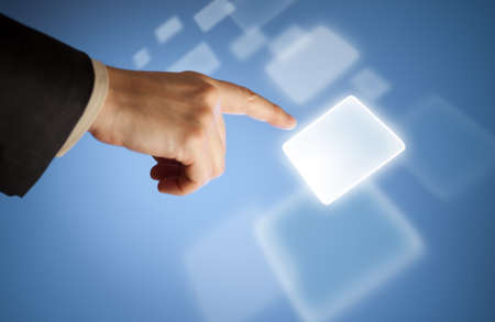 Hand pressing abstract virtual button on touchscreen
