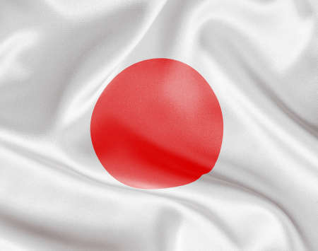 Japan flag on white satin or silkの写真素材