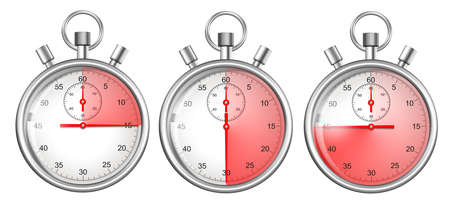 stopwatches set isolated on white with 15, 30, 45 seconds period highlightedの写真素材